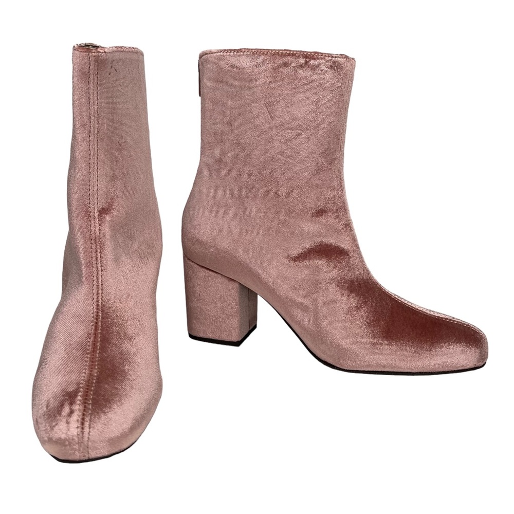 Free People Cecile Pink Velvet Block Heel Booties Size EU 38
